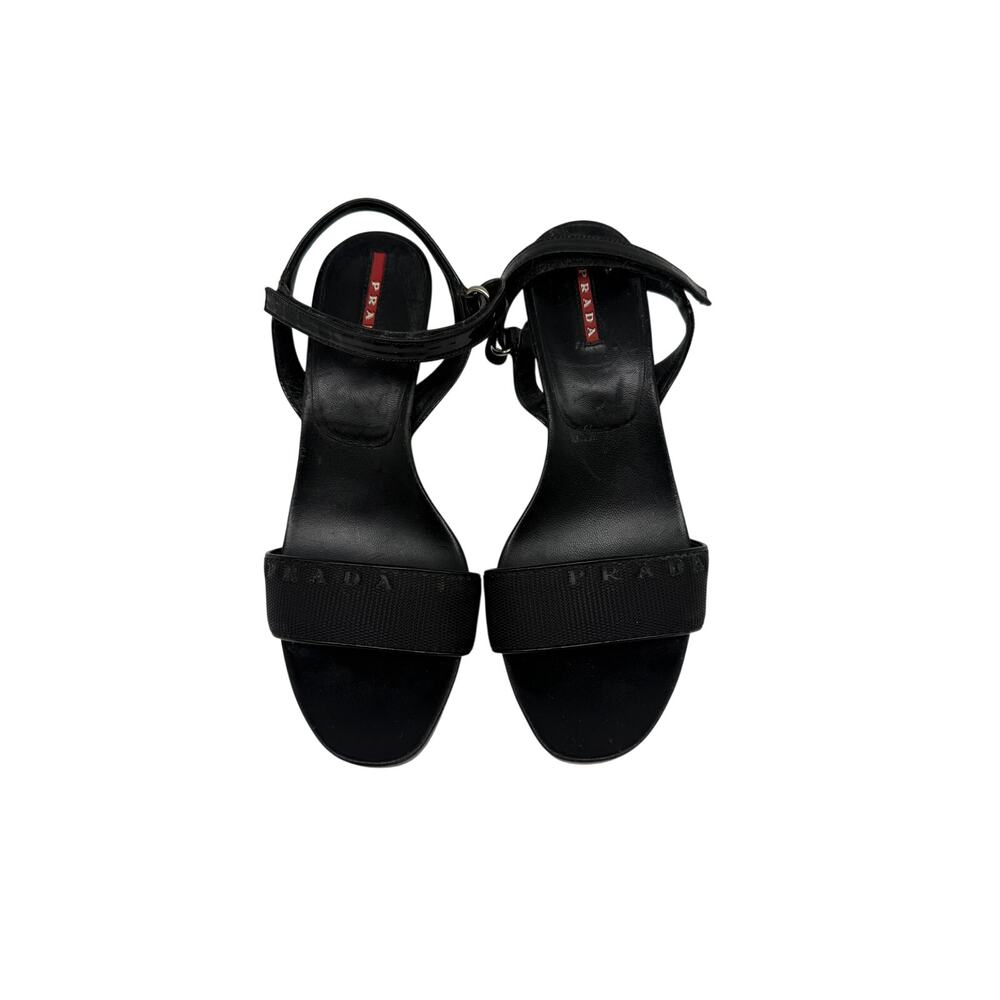 Prada Patent Leather Open Toe Ankle Strap Wedge Sandals Black Women's Size 36 - Picture 3 of 10